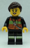 LEGO cty0379 Fire - Reflective Stripe Vest with Pockets and Shoulder Strap, Dark Brown Ponytail and Swept Sideways Fringe