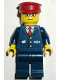 LEGO trn115 Dark Blue Suit with Train Logo, Dark Blue Legs, Dark Red Hat - Passenger Train Engineer
